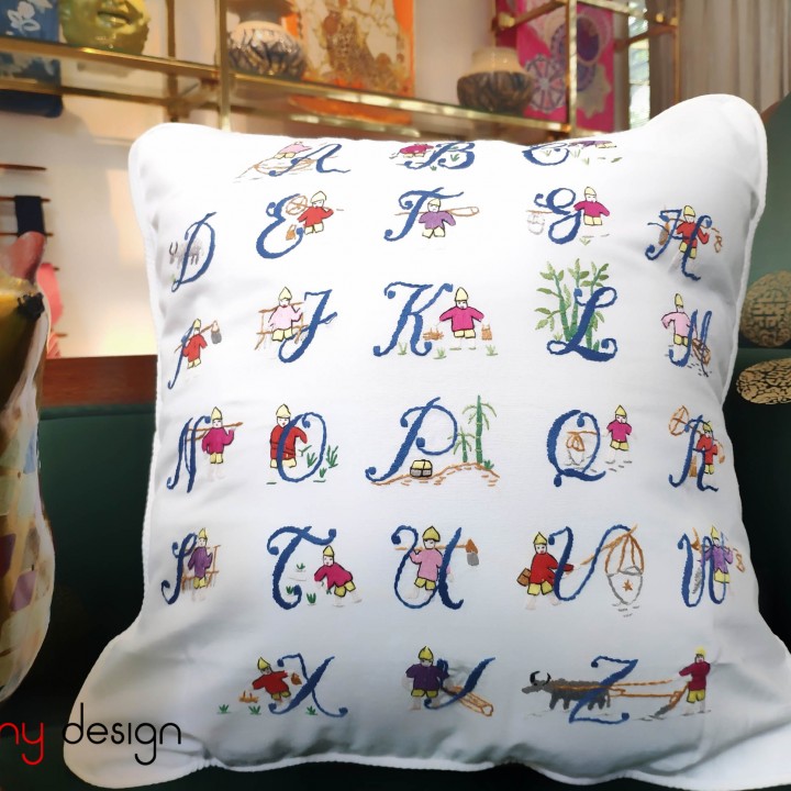 Cushion cover - hand embroidered with ABC letters